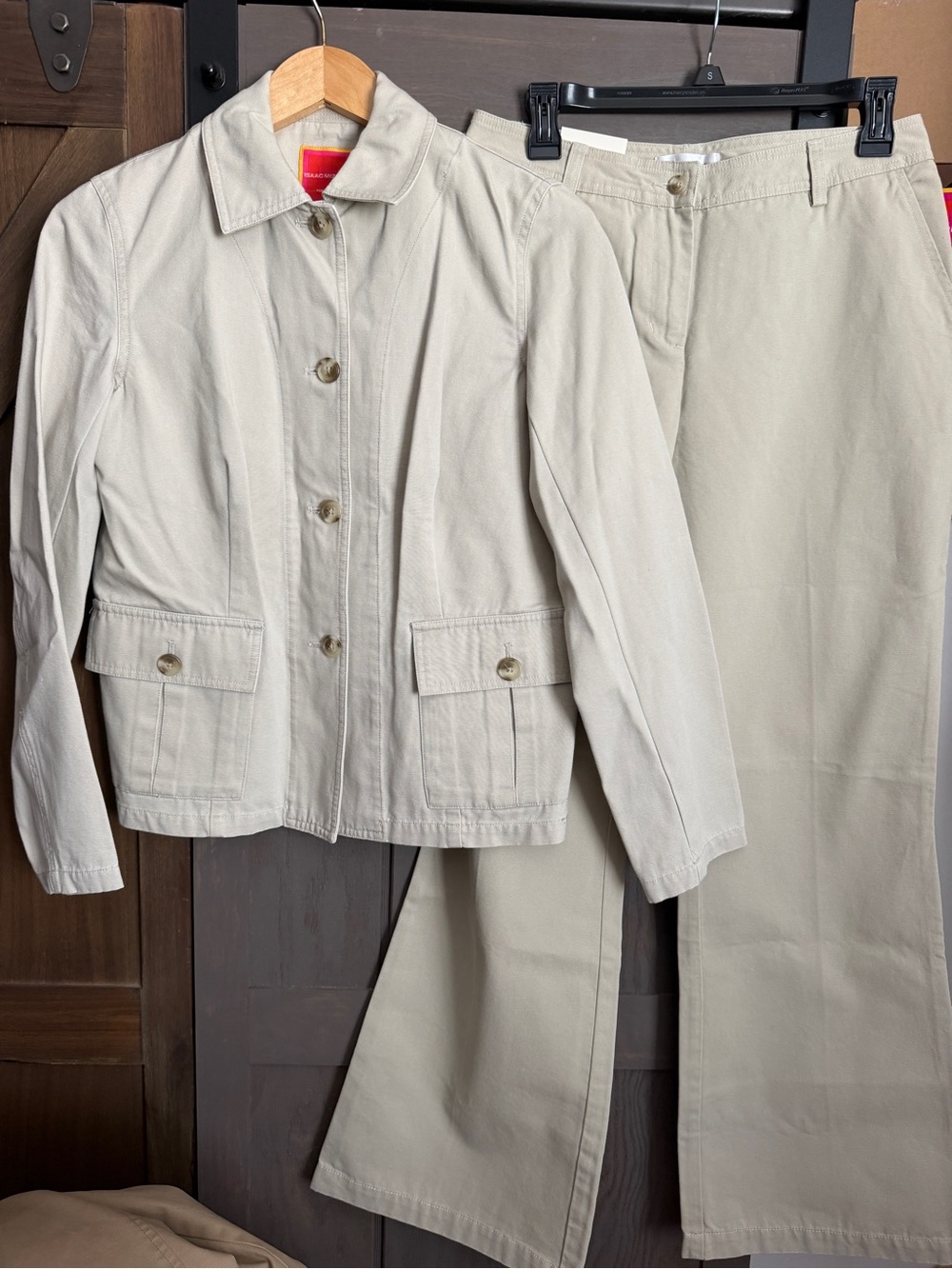 💛🧡ISAAC MIZRAHI Khaki Cotton Utility Blazer Jacket & Pants NWT